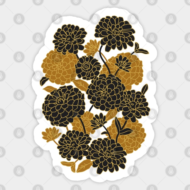 Black and gold. Zinnia Flower Pattern Sticker by lents